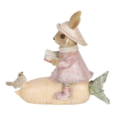 Clayre & Eef Figur Kaninchen 13x5x11 cm Beige Rosa Polyresin (Gr. 13x5x11 cm)