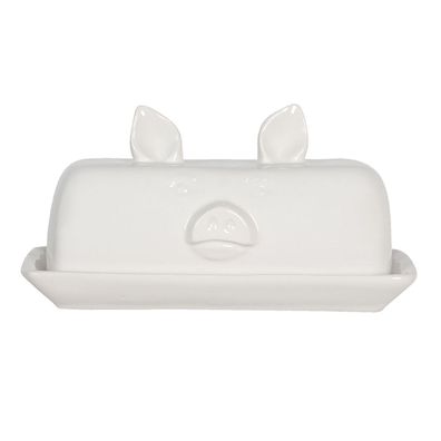 Clayre & Eef Butterdose Schwein 19x11x9 cm Weiß Keramik Quadrat (Gr. 19x11x9 cm)