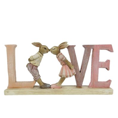 Clayre & Eef Figur Kaninchen 19x3x9 cm Rosa Polyresin Love (Gr. 19x3x9 cm)