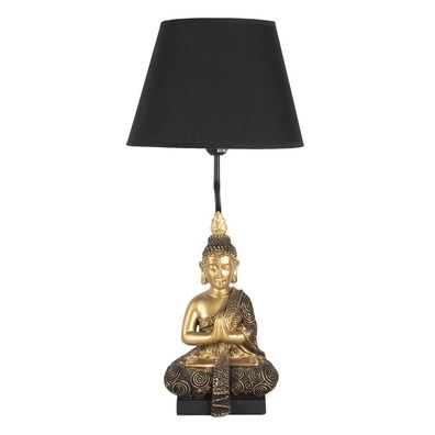 Clayre & Eef Tischlampe Ø 28x60 cm Goldfarbig Schwarz Kunststoff