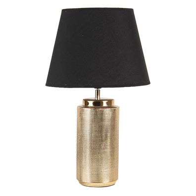 Clayre & Eef Tischlampe Ø 30x50 cm Goldfarbig Schwarz Kunststoff Rund