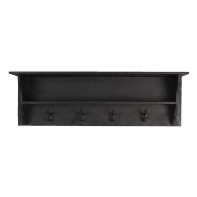 Clayre & Eef Wandgarderobe 4 Haken 90x18x29 cm Schwarz Holz (Gr. 90x18x29 cm)