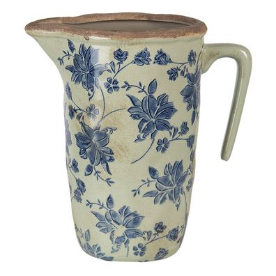 Clayre & Eef Dekorative Kanne 22x14x22 cm Blau Keramik Rund Blumen (Gr. 22x14x22 cm)