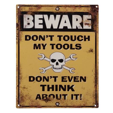 Clayre & Eef Textschild 20x25 cm Gelb Eisen Beware (Gr. 20x1x25 cm)