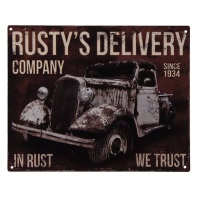 Clayre & Eef Textschild Auto 25x20 cm Braun Eisen Rustys Delivery (Gr. 25x1x20 cm)