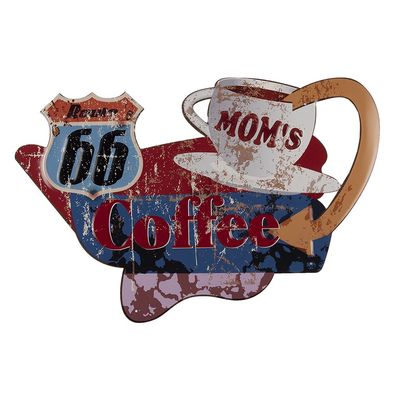 Clayre & Eef Wanddekoration 60x40 cm Rot Blau Eisen Moms Coffee (Gr. 60x1x40 cm)