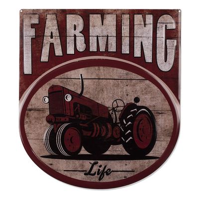 Clayre & Eef Textschild 50x56 cm Rot Eisen Farming (Gr. 50x1x56 cm)