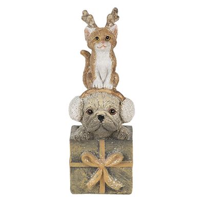 Clayre & Eef Figur Tiere 5x5x13 cm Braun Weiß Polyresin Tiere (Gr. 5x5x13 cm)