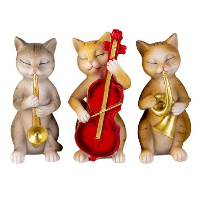 Clayre & Eef Dekorationsfigur 3er Set Katze 14x6x10 cm Beige Braun Polyresin