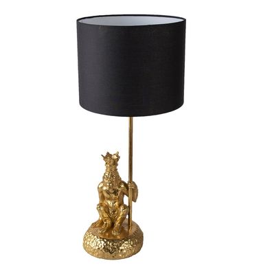 Clayre & Eef Schreibtischlampe Affe Ø 23x45 cm Goldfarbig Schwarz Kunststoff