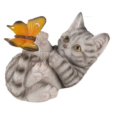 Clayre & Eef Figur Katze 14x8x11 cm Grau Polyresin (Gr. 14x8x11 cm)