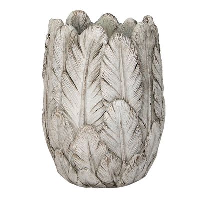 Clayre & Eef Blumentopf Ø 15x21 cm Grau Stein Federn (Gr. Ø 15x21 cm)