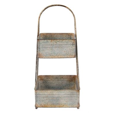 Clayre & Eef 2-stöckige Etagere 29x29x66 cm Grau Metall (Gr. 29x29x66 cm)