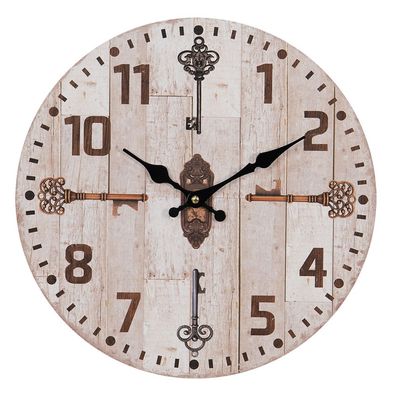 Clayre & Eef Wanduhr Ø 34 cm Braun Beige MDF Schlüssel