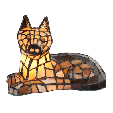 Clayre & Eef Tiffany Tischlampe Hund 25x13x17 cm Braun Glas