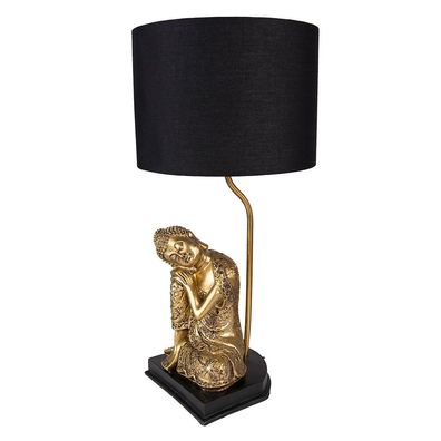 Clayre & Eef Tischlampe Buddha Ø 26x54 cm Goldfarbig Schwarz Kunststoff