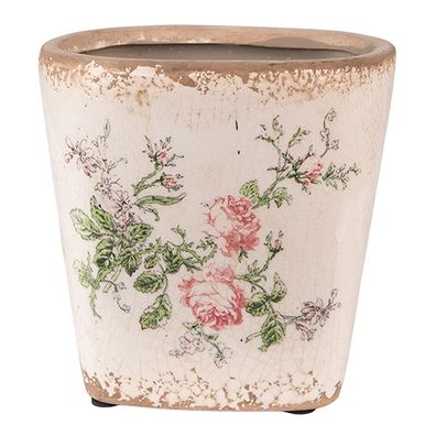 Clayre & Eef Blumentopf 13x13x12 cm Rosa Beige Keramik Blumen (Gr. 13x13x12 cm)