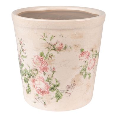 Clayre & Eef Blumentopf Ø 15x14 cm Rosa Beige Keramik Blumen (Gr. Ø 15x14 cm)