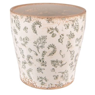 Clayre & Eef Blumentopf Ø 17x16 cm Grün Beige Keramik Blumen (Gr. Ø 17x16 cm)
