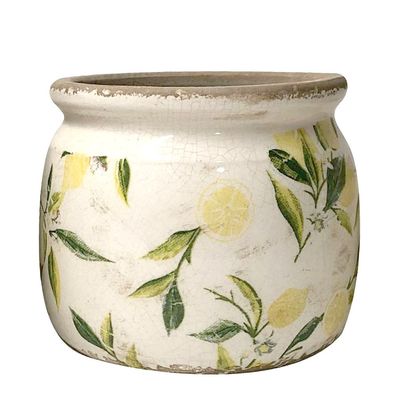 Clayre & Eef Blumentopf Ø 15x13 cm Gelb Grün Keramik Zitrone (Gr. Ø 15x13 cm)