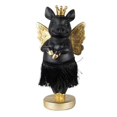 Clayre & Eef Figur Schwein 18 cm Schwarz Goldfarbig Polyresin (Gr. 9x6x18 cm)