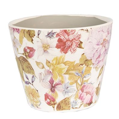 Clayre & Eef Blumentopf Ø 12x10 cm Rosa Beige Keramik Blumen (Gr. Ø 12x10 cm)