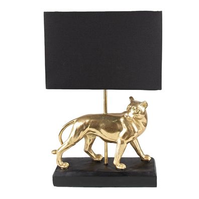 Clayre & Eef Tischlampe Leopard 30x12x47 cm Goldfarbig Schwarz Kunststoff