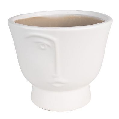 Clayre & Eef Blumentopf Ø 14x12 cm Weiß Keramik Gesicht (Gr. Ø 14x12 cm)