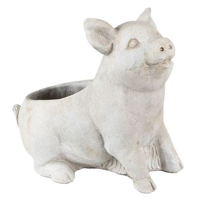 Clayre & Eef Blumentopf Schwein 24x13x20 cm Grau Stein (Gr. 24x13x20 cm)