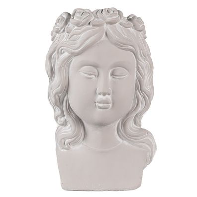 Clayre & Eef Blumentopf Kopf 20x17x30 cm Grau Stein (Gr. 20x17x30 cm)