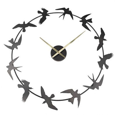 Clayre & Eef Wanduhr 69x66 cm Schwarz Eisen Rund Vögel