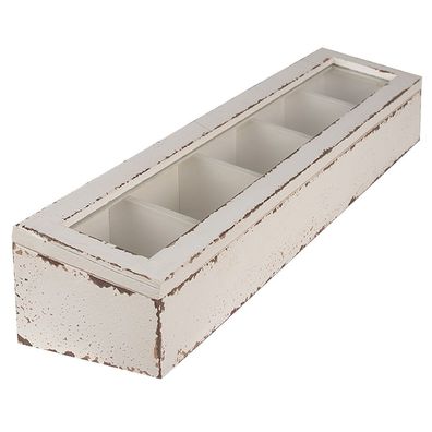 Clayre & Eef Holzkiste 60x13x10 cm Weiß Holz Glas (Gr. 60x13x10)