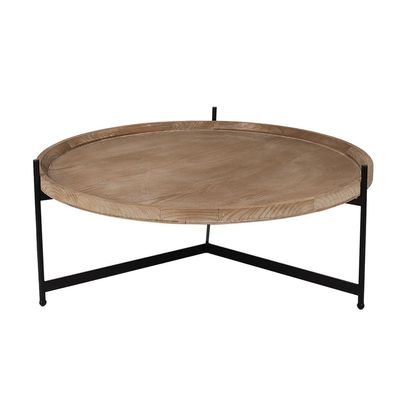 Clayre & Eef Couchtisch Ø 100x40 cm Braun Schwarz Holz Eisen Rund (Gr. Ø 100x40 cm)