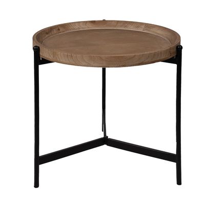 Clayre & Eef Beistelltisch Ø 55x52 cm Braun Schwarz Holz Eisen Rund (Gr. Ø 55x52 cm)