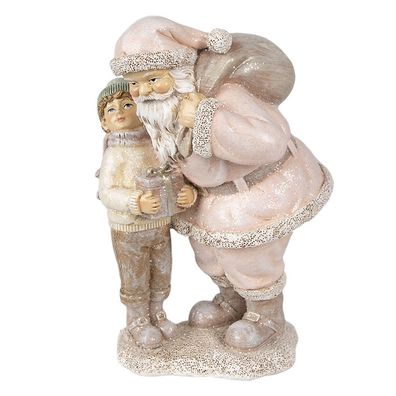 Clayre & Eef Figur Weihnachtsmann 13x11x18 cm Rosa Polyresin (Gr. 13x11x18 cm)