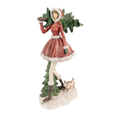 Clayre & Eef Figur Mädchen 25x17x43 cm Rot Grün Polyresin (Gr. 25x17x43 cm)