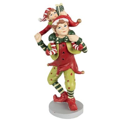 Clayre & Eef Weihnachtsdekorationsfigur Elf 19 cm Rot Grün Polyresin (Gr. 12x9x19 cm)