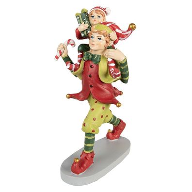 Clayre & Eef Weihnachtsdekorationsfigur Elf 19 cm Rot Grün Polyresin (Gr. 12x9x19 cm)