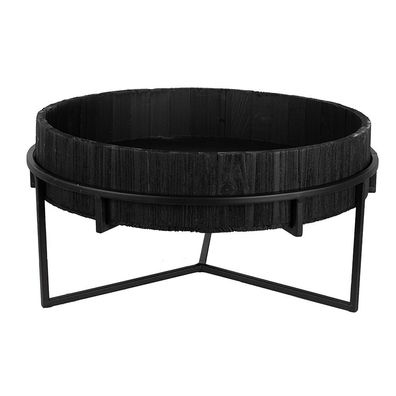 Clayre & Eef Pflanztisch Ø 41x20 cm Schwarz Eisen Holz Rund (Gr. Ø 41x20 cm)