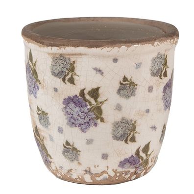Clayre & Eef Blumentopf Ø 11x10 cm Beige Blau Keramik Blumen (Gr. Ø 11x10 cm)