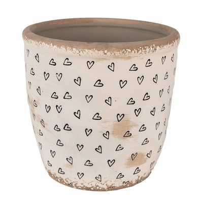 Clayre & Eef Blumentopf Ø 16x16 cm Beige Schwarz Keramik Herzen (Gr. Ø 16x16 cm)