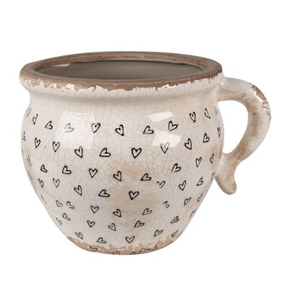 Clayre & Eef Blumentopf 17x14x12 cm Beige Schwarz Keramik Herzen (Gr. 17x14x12 cm)
