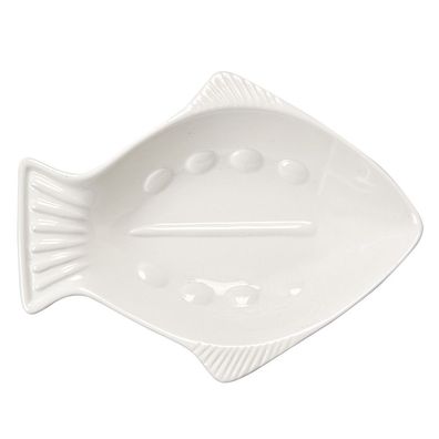 Clayre & Eef Schälchen Fisch 19x15x4 cm Weiß Keramik (Gr. 19x15x4 cm)