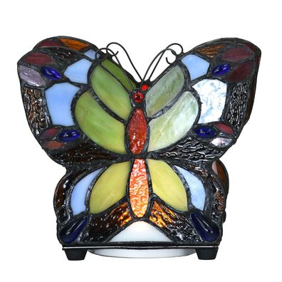 LumiLamp Tiffany Tischlampe Schmetterling 15x8x13 cm LED Blau Glas