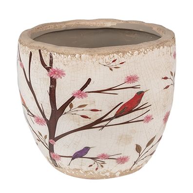 Clayre & Eef Blumentopf Ø 13x11 cm Beige Braun Keramik Zweigen (Gr. Ø 13x11 cm)