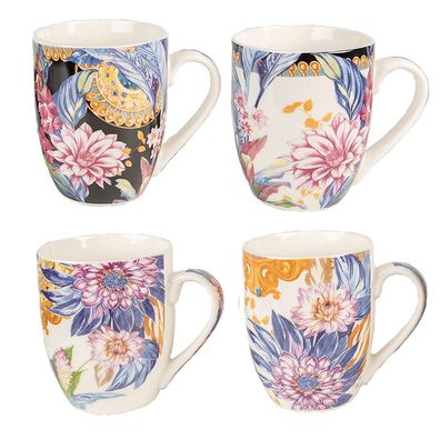 Clayre & Eef Tasse 4er Set 300 ml Blau Porzellan Blumen