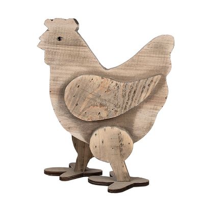 Clayre & Eef Dekorationsfigur Huhn 28 cm Braun Holz (Gr. 23x12x28 cm)