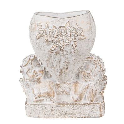 Clayre & Eef Blumentopf Herz 23x13x25 cm Weiß Stein (Gr. 23x13x25 cm)
