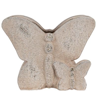 Clayre & Eef Blumentopf Schmetterling 24x10x19 cm Beige Stein (Gr. 24x10x19 cm)