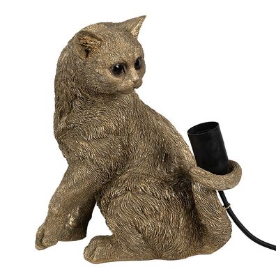 Clayre & Eef Tischlampe Katze 27x21x31 cm Goldfarbig Polyresin